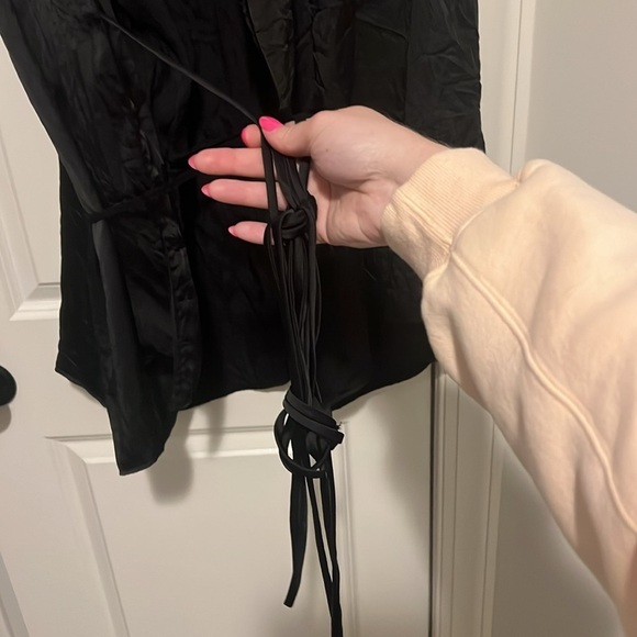 Zara NWT Medium Large Crinkle Kimono Mini Robe Sleepwear Wrap Pajama Black - Picture 7 of 11